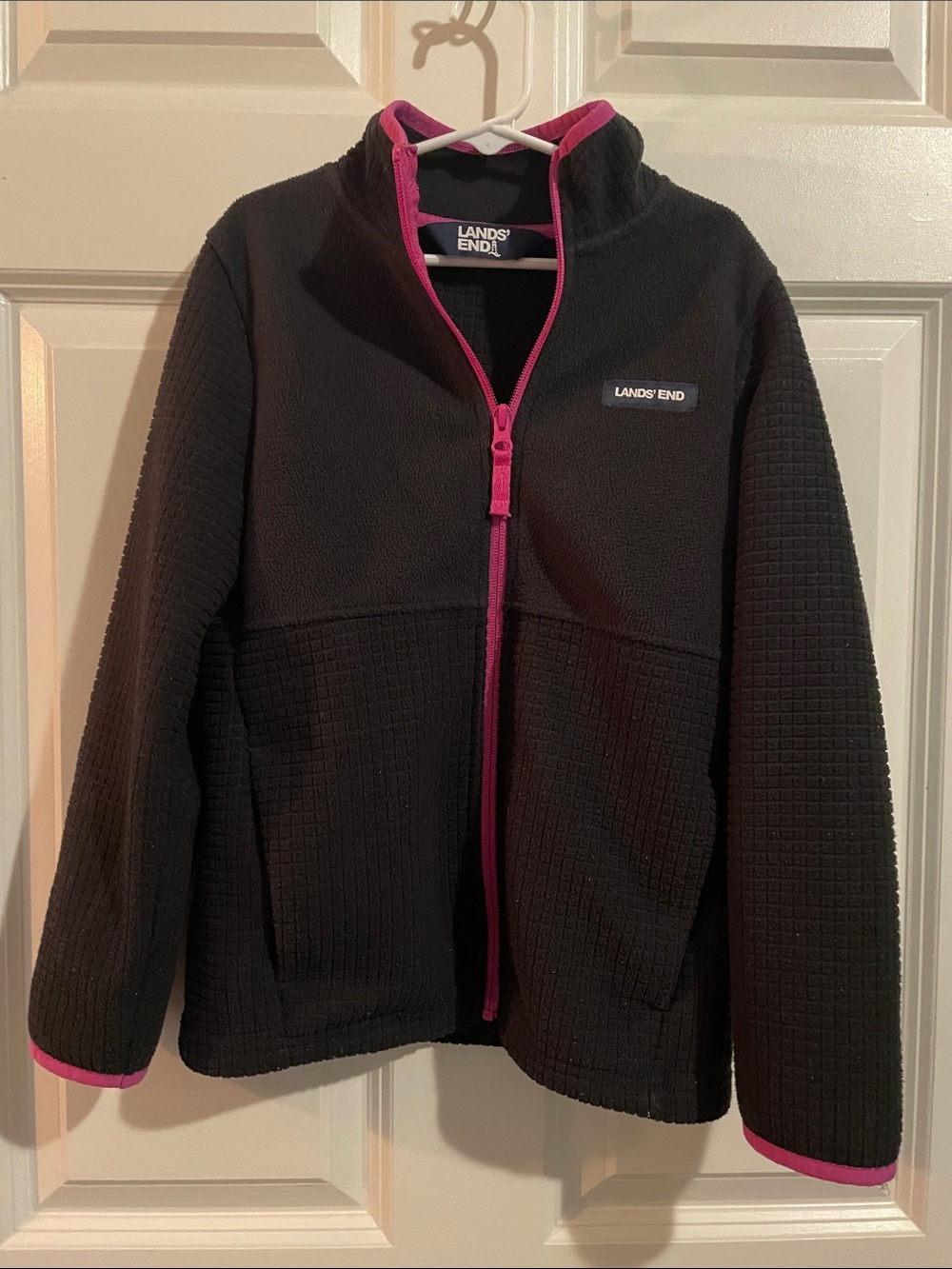 Lands End Kids Black Fleece Jacket with Pink Trim